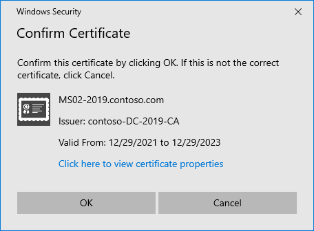 Confirm Certificate in MOMCertImport