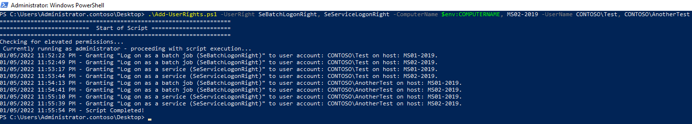 Add and Check User Rights Assignment via Powershell
