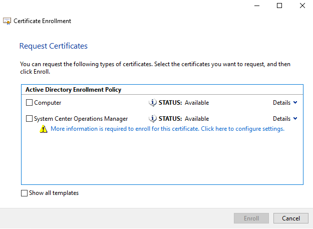 Certificate Template showing up on Management Server
