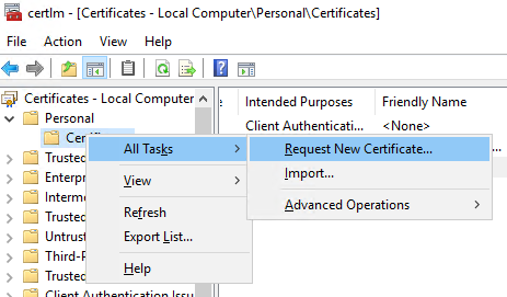 Select Request New Certificate on Management Server