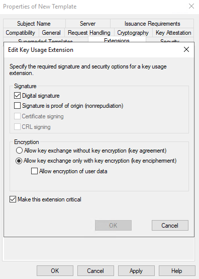 Confirm Extensions Tab - Key Usage Extension Adding