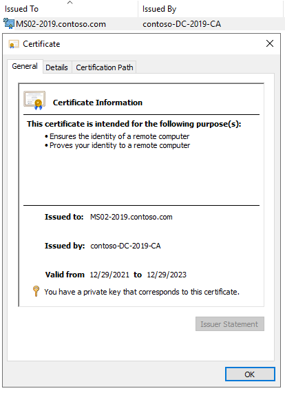 Certificate Private Key Present