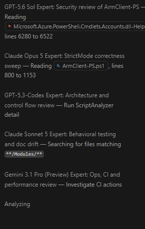 Five VS Code AI Council experts reviewing a project in parallel